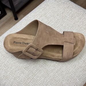 Pierre Dumas Tan Buckle Platform Sandal